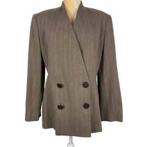Linda Allard Ellen Tracy Brown Double Breasted Wool Blazer Size 8 Office Career